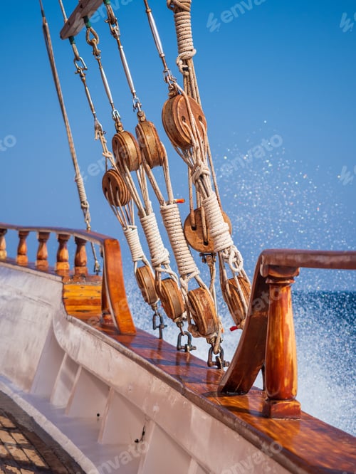 Preview: Old ship tackles. Old sailing ship vessel.