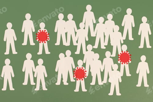 Preview: Group of people, some are infected with the covid-19 virus, outbreak of the pandemic, medical issue