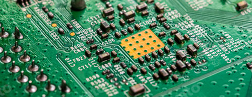 Preview: Close up of printed wiring on PC circuit board of modem router