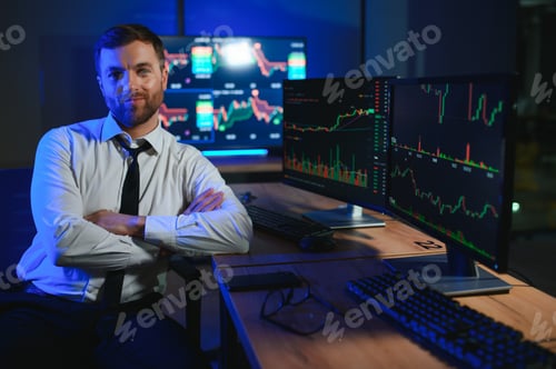 Preview: Financial Analysts and Day Traders Working on a Computers with Multi-Monitor