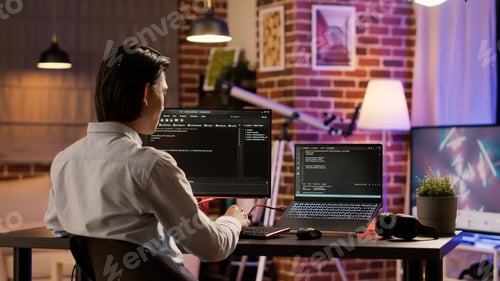 Preview: Male coder programming server encryption on firewall software