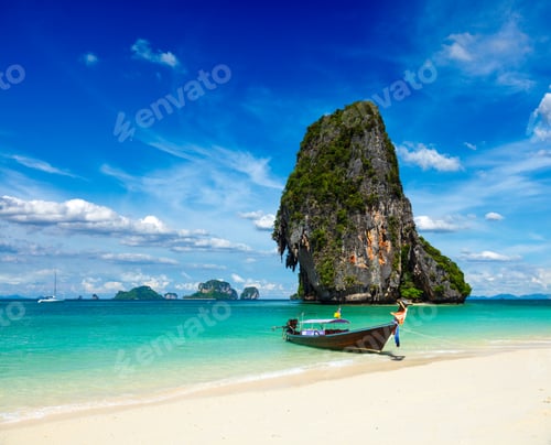 Preview: Long tail boat on beach, Thailand