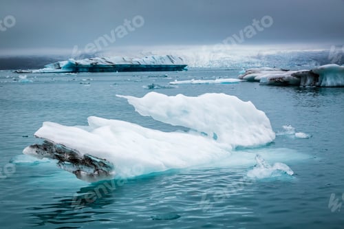 Preview: Blue icebergs in Iceland on lake in summer