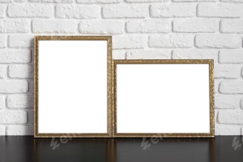 Preview: Blank picture frame against brick wall with copy space