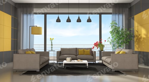 Preview: Gray and yellow modern living room