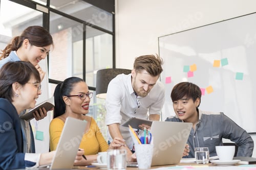 Preview: group of happy startup diversity teamwork brainstorming