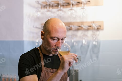 Preview: sommelier smelling white wine in a glass