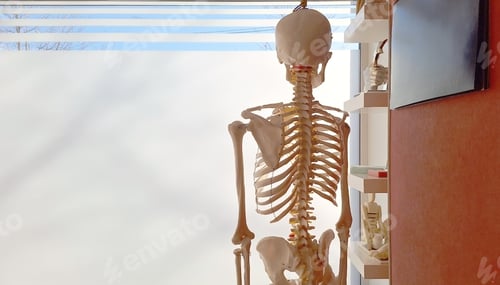 Preview: Anatomical skeleton model in bright medical office