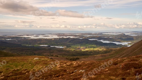 Preview: Beautiful landscape of a coastline against a cloudy sky in Norway, Atlantic Ocean Road