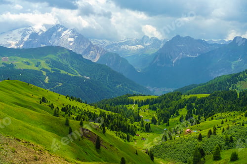 Preview: Mountain landscape along the road to Sella pass, Dolomites