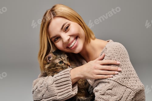 Preview: Serene Bond: Woman Embracing Feline Companion