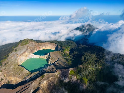 Preview: Aerial view of Kelimutu National Park's crater lakes on Flores Island, Indonesia.