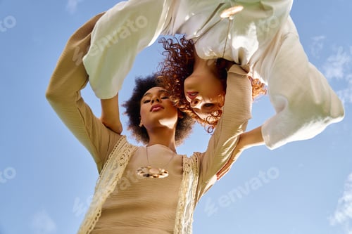 Preview: Fashionable women embracing nature with confidence on a sunny spring day