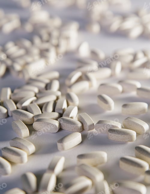 Preview: Vitamin C supplements, white oval health tablets.