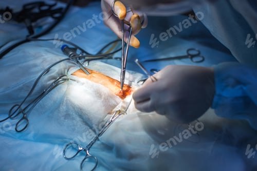 Preview: Vet doing the operation for sterilization. The cat on the operating table in a veterinary clinic.