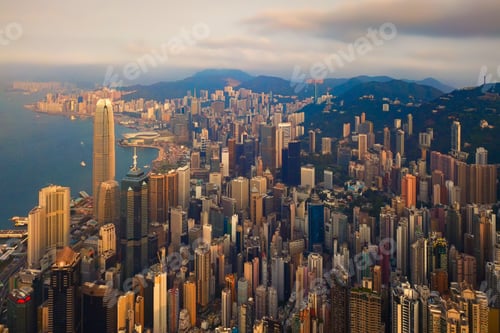Preview: Hong Kong Downtown, China. Financial district in city in Asia. Skyscraper buildings