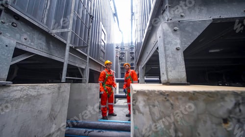 Preview: Workers in safety gear conducting maintenance in an industrial facility during daylight