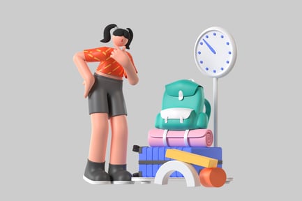 Preview: Cartoon girl waiting for departure