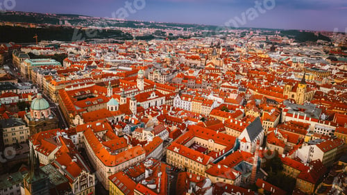 Preview: Cityscape of Prague with red-tiled roofs seen from above, Czech Republic