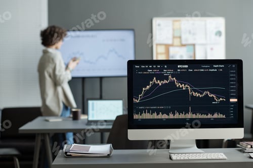 Preview: Computer screen with financial statistics illustrated by graph and chart