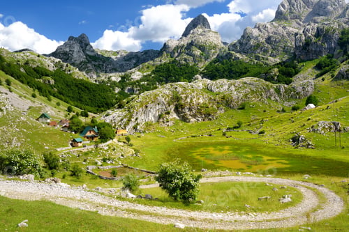 Preview: Scenic landscape of mountain valley in european Alps.