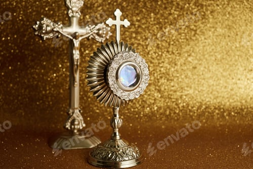 Preview: Ostensory for worship for Catholic church ceremony. Corpus christi.