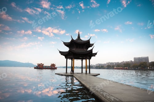 Preview: hangzhou pavilion with sunset glow
