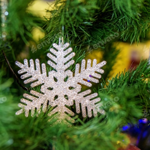 Preview: Snowflake on Christmas tree. Background. New Year's and Christma