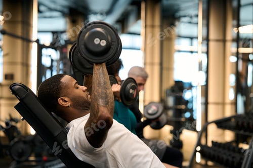 Preview: People training at gym lifting dumbbells for fitness
