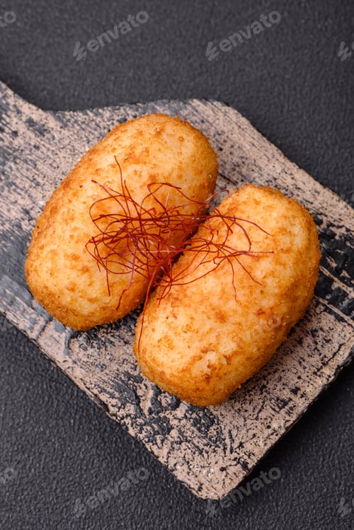 Preview: Delicious baked potato cutlet stuffed with chicken and vegetables, spices and salt
