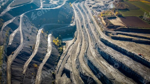 Preview: Aerial view of opencast mining quarry