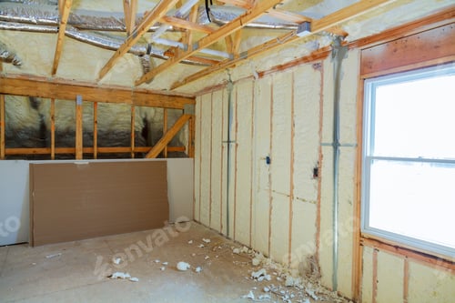 Preview: Insulation of attic with foam insulation cold barrier and insulation material polyurea Spraying