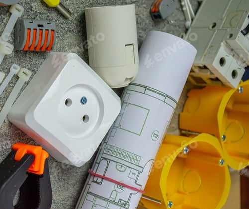 Preview: Electrical tools and a set of components for use in electrical installations