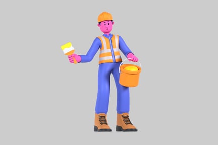 Preview: Cartoon Painter Character with Paint Bucket