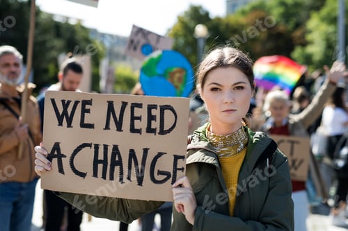 Preview: People with placards and posters on global strike for climate change.