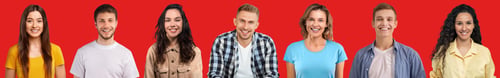 Preview: Happy caucasian people smiling at camera, set of photos