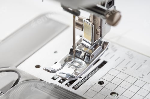 Preview: Modern White Sewing Machine Presser Foot Closeup, Macro