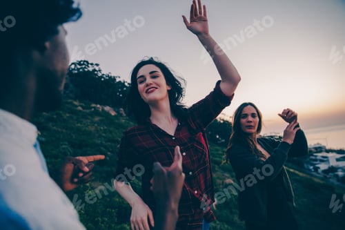 Preview: Friends dancing and celebrating on outdoor party