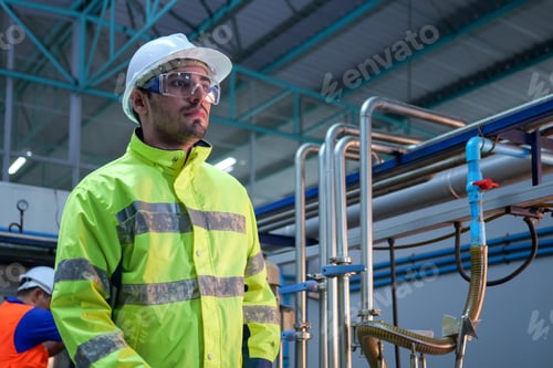 Preview: Engineer specialist using laptop checking and maintaining machine in factory