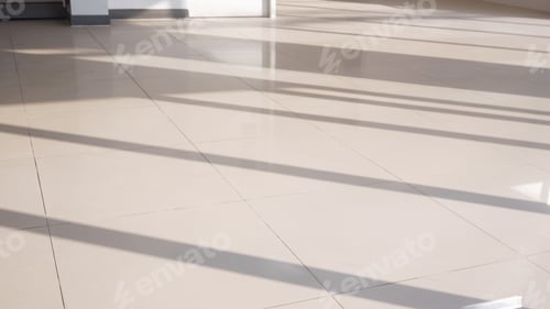 Preview: Sunlight and shadow pattern on surface of beige ceramic tile floor inside of room
