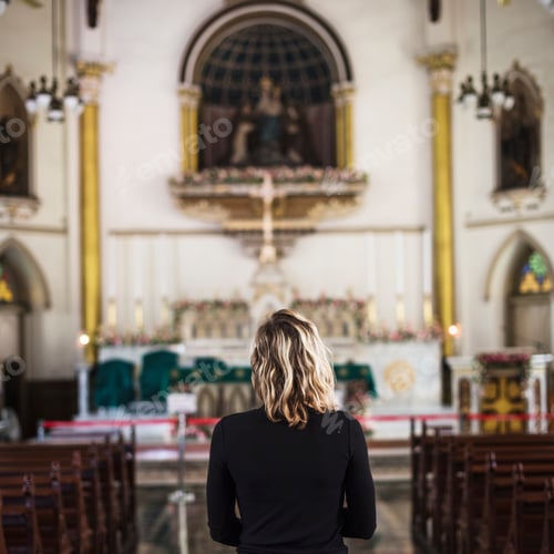 Vista previa: Woman praying in the church
