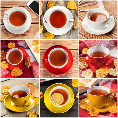 Preview: Cup of tea and autumn leaves on the table