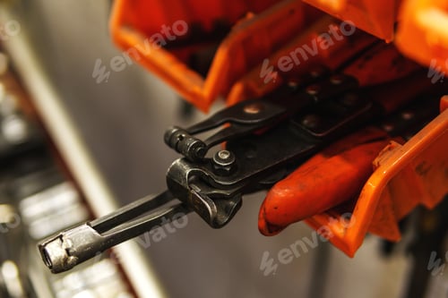 Preview: Different tools in repair shop. Hose clamps pliers.