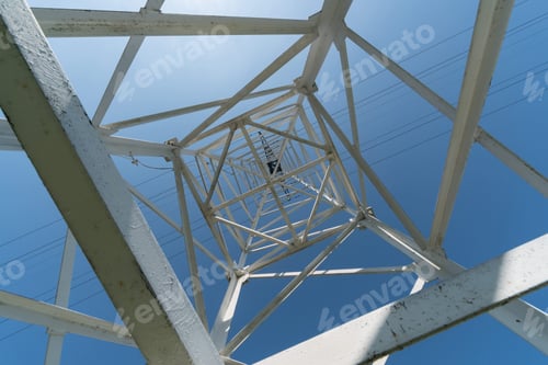 Preview: Transmission tower, view from below. Overhead pylon power line tower
