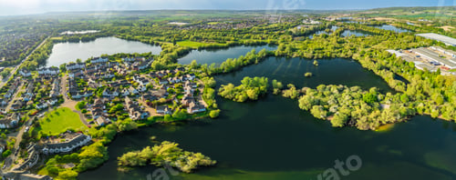 Preview: Aerial drone view of
Leybourne Lakes and housing estate, Aylesford, Kent, England