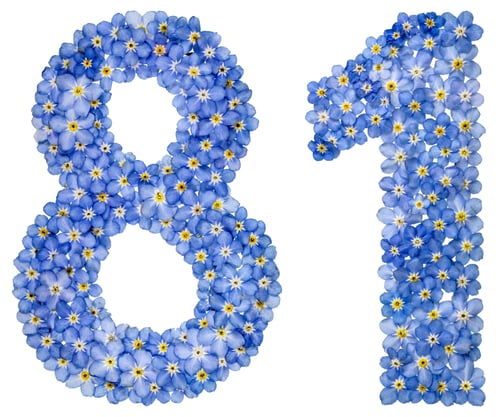 Preview: Arabic numeral 81, eighty one, from blue forget-me-not flowers