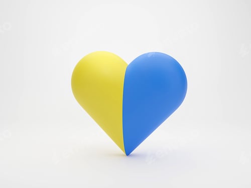 Vista previa: Heart shaped with national flag of Ukraine. 3D rendering illustration