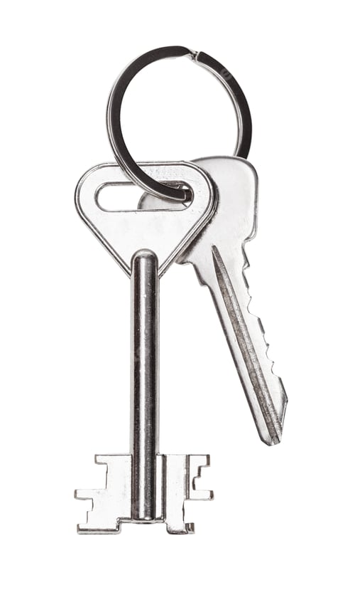 Preview: two door keys on keyring isolated on white