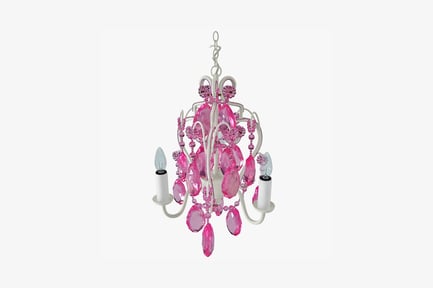Preview: White metal and pink crystal chandelier with candles