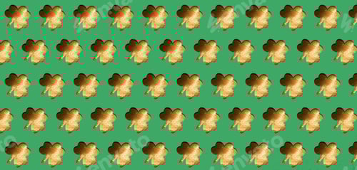 Preview: St. Patrick's Day background. Golden shamrock on a green background. Pattern. Copy space.
